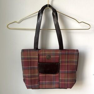 Longaberger Autumn Plaid Tote Handbag Purse Shoulder Straps Approx 11.5 x 7”